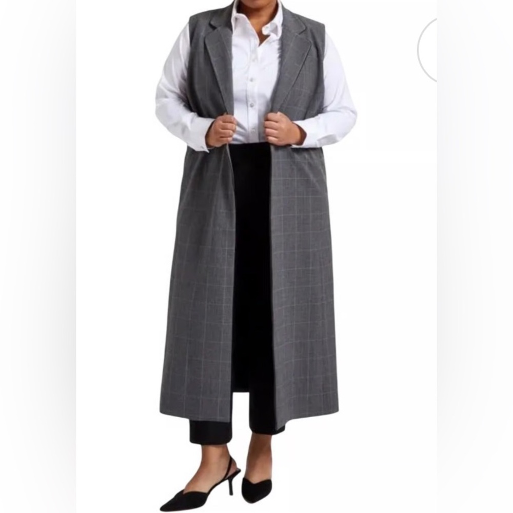 PARI PASSU Gray Plaid Windowpane Women’s Duster Vest Coat - NWT | 24